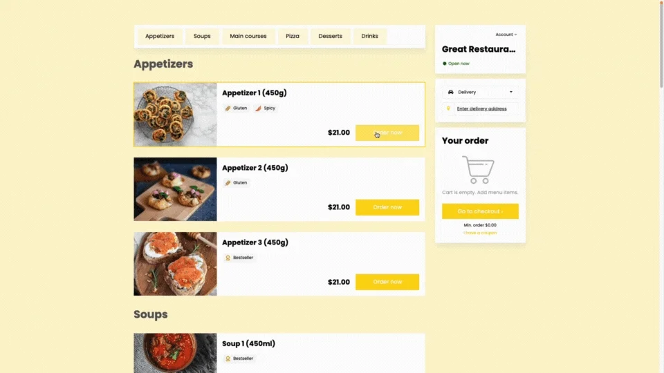 Choosing contactless delivery in ordering process