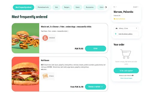 A website restaurant menu design example