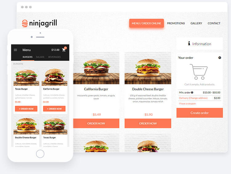Online Food order app with fitted to homepage design created in Restaurant App Builder