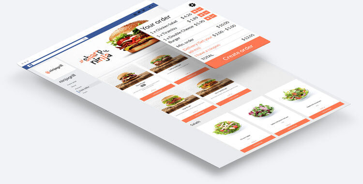 Social media page of Ninjagrill with facebook online ordering enabled