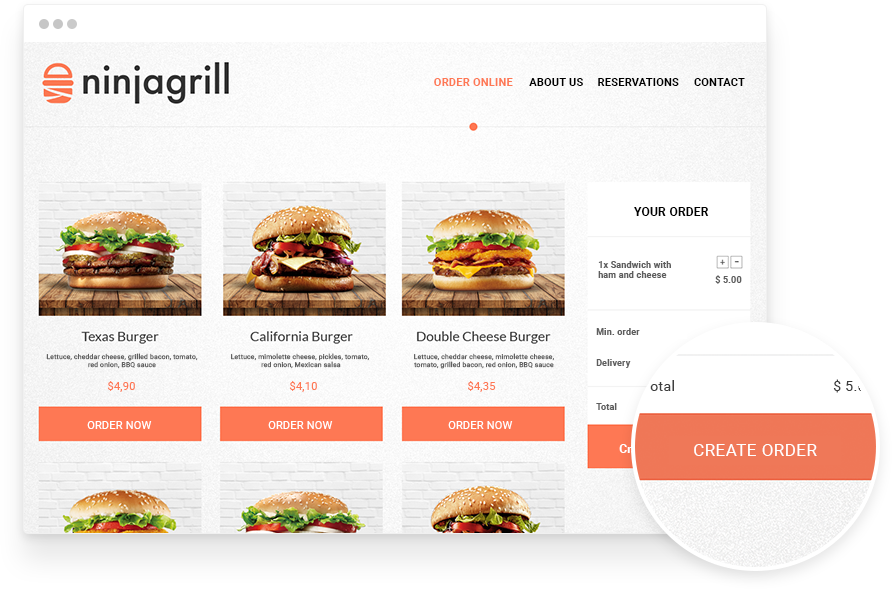 Catering online ordering system for Ninjagrill restaurant on desktop