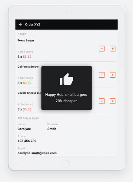 Order rating example on ipad restaurant ordering system