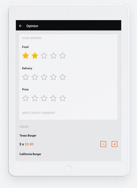 iPad restaurant ordering system rating feature