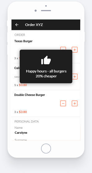 Order rating example in best restaurant app for iOS