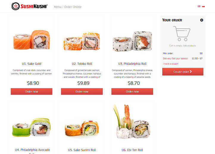 SushiKushi website with online catering ordering software