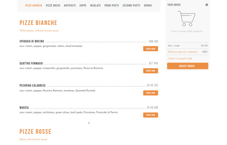 Bresno website with online catering order system
