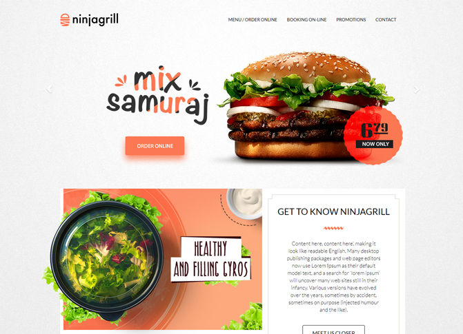 Ninjagrill desktop website built with UpMenu restaurant website builder