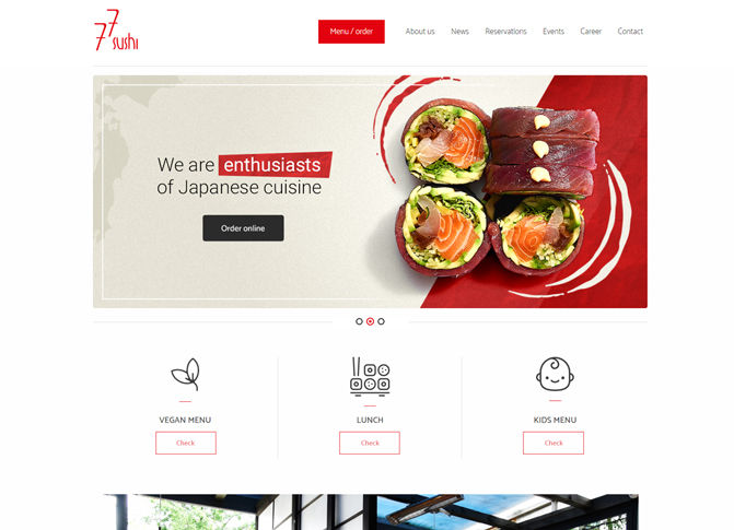77sushi desktop website created with restaurant internet site builder by UpMenu