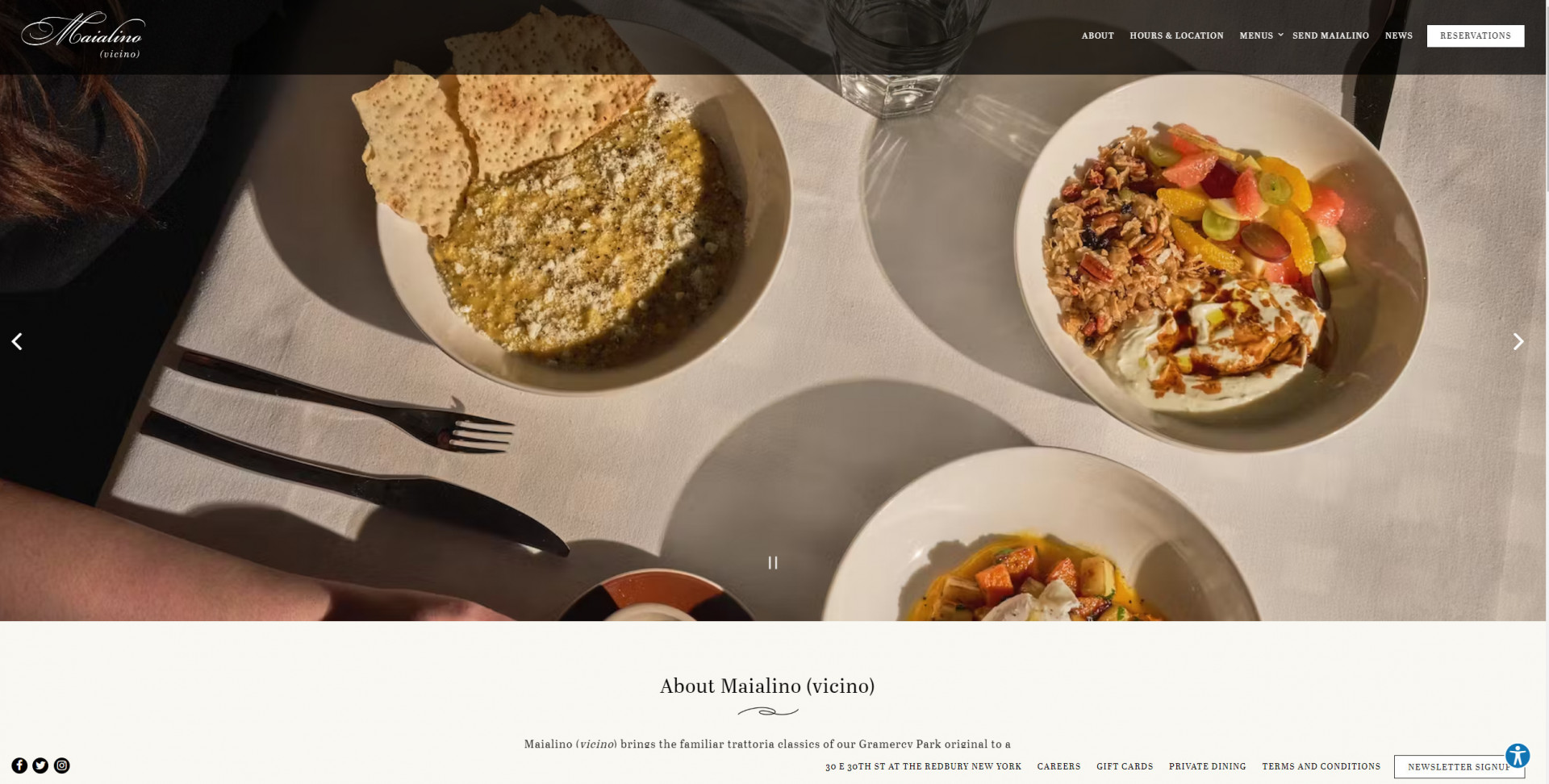an example of a one page website for restaurants