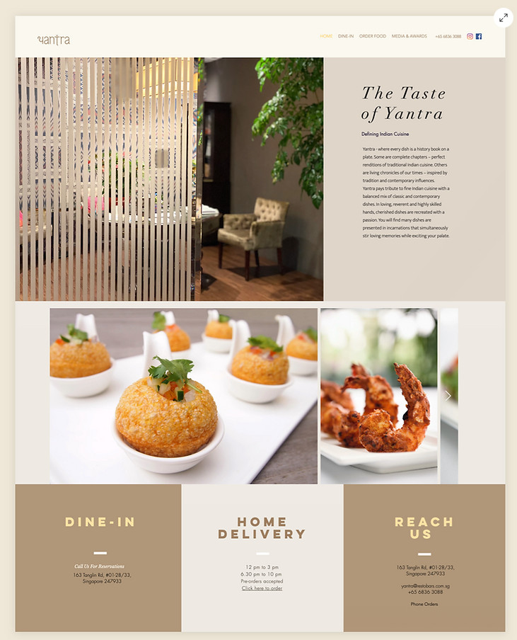 An example of a one-page restaurant webpage