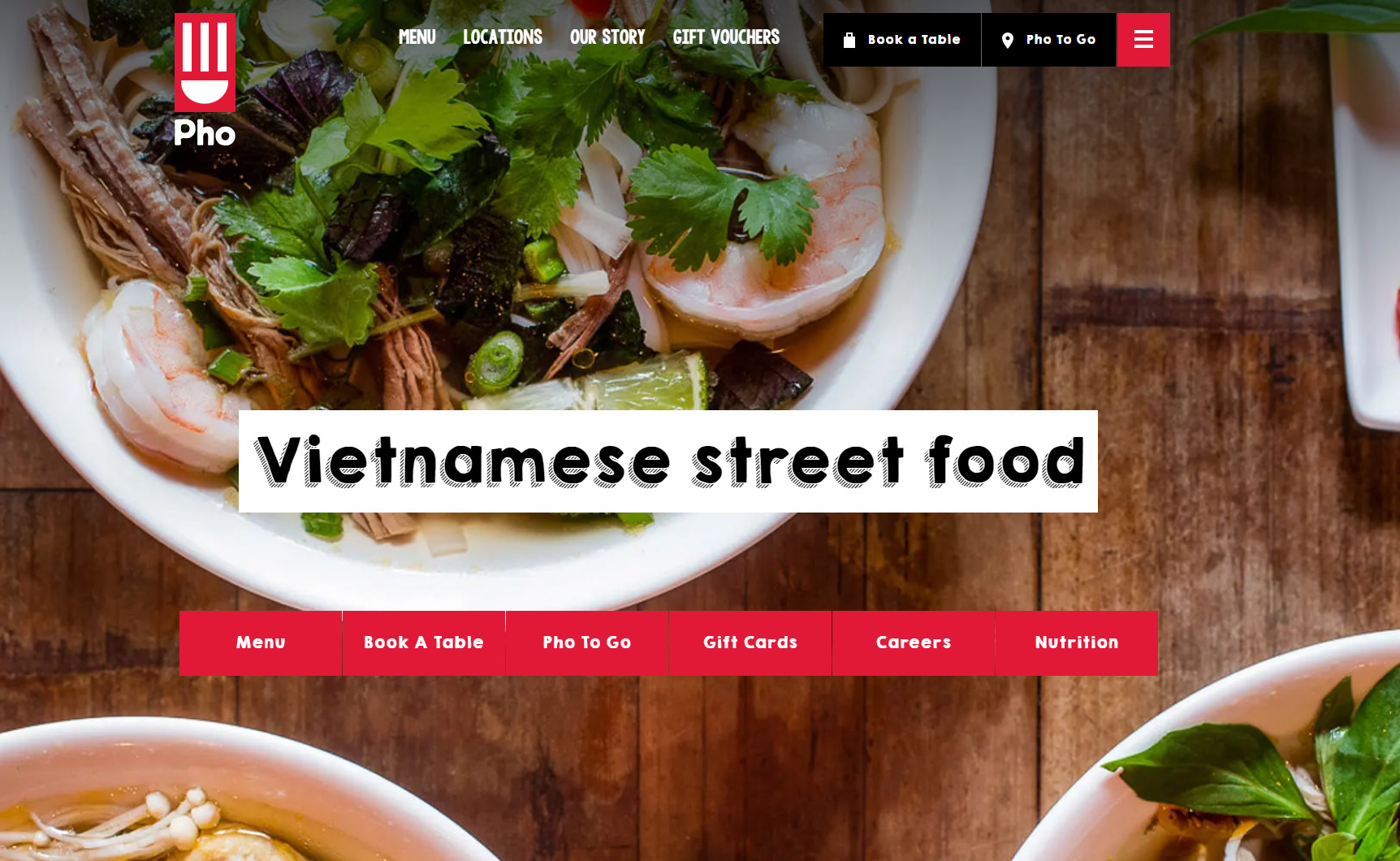 An example of a restaurant website for Vietnamese restaurants