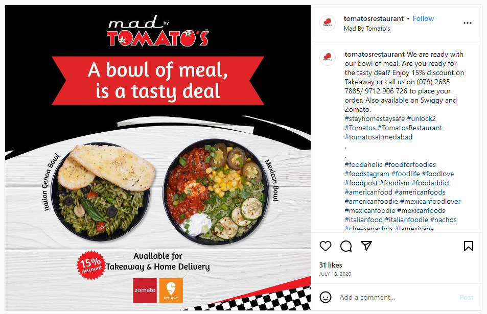 restaurant social media marketing - special deals example