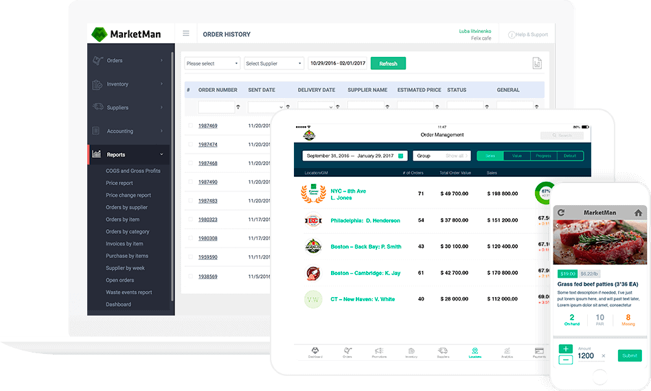 MarketMan is inventory management software for restaurant businesses looking to make inventory ordering easy