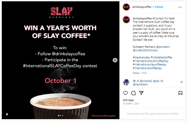 coffee shops marketing ideas social media contests: example photo 