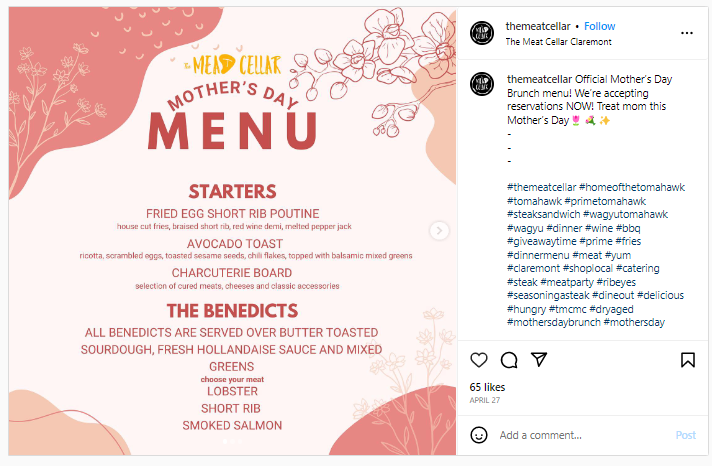 mother’s day promotion ideas: special menu: example photo