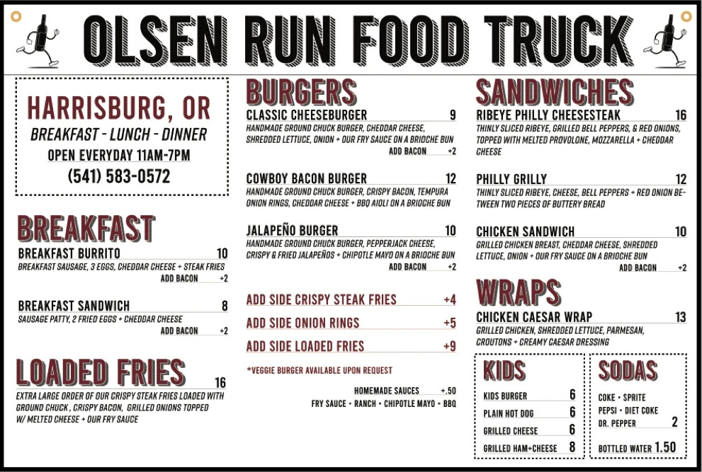 jak otworzyć food truck - menu food trucka