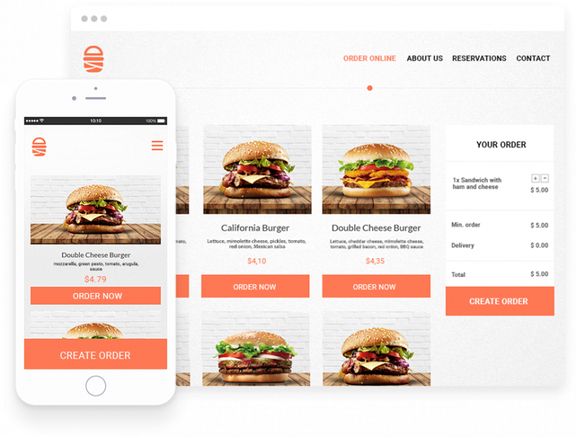 Menu with food descriptions published online on mobile device and desktop display.