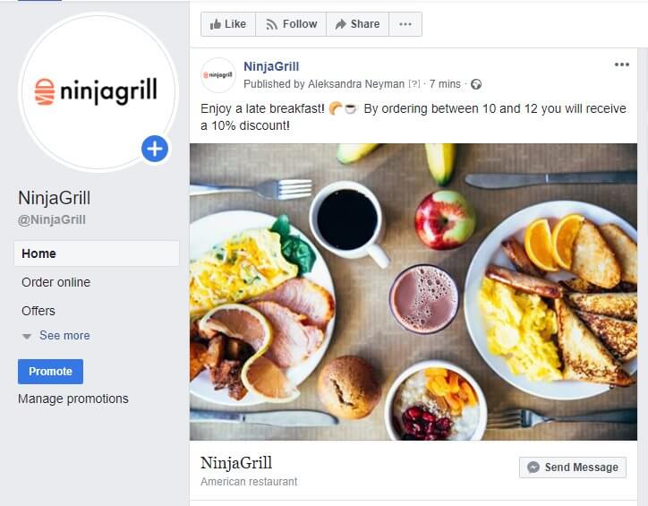food promotion idea - promote discounts on social media profile page