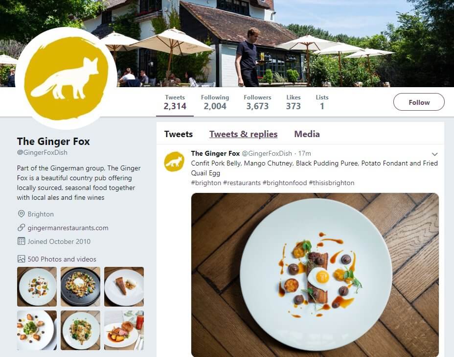 Great restaurant social media opportunity for communication with customers and brands - Twitter