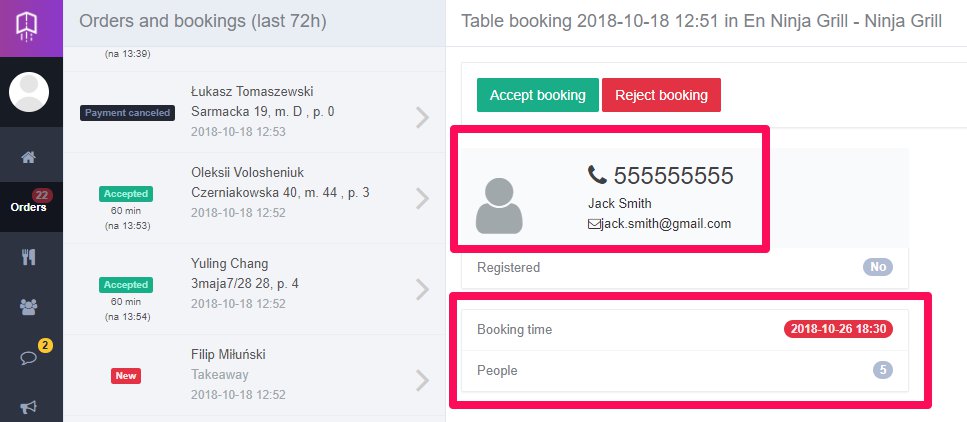 Online booking system on restaurant website.