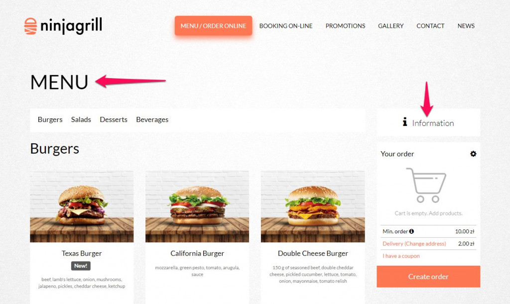 Image showing online ordering system for burger takeway restaurant