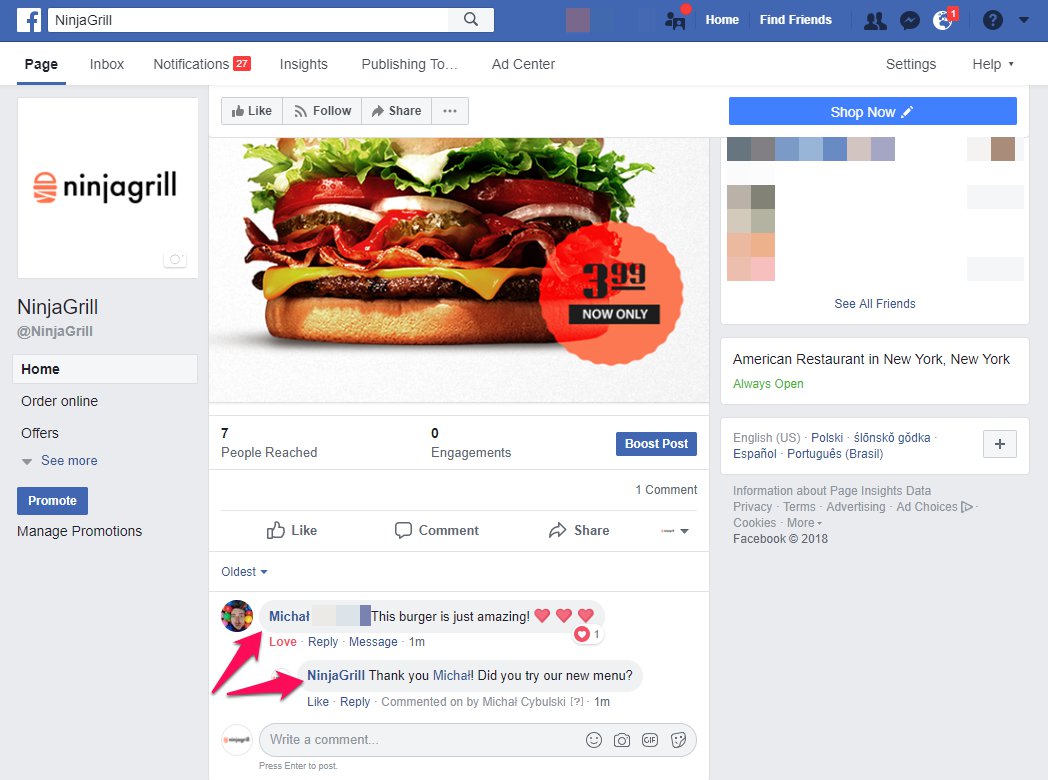 Facebook page ideas and online restaurant marketing.