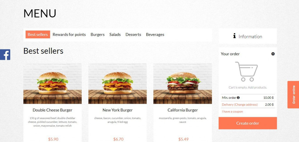Pre-ordering system on restaurant website.