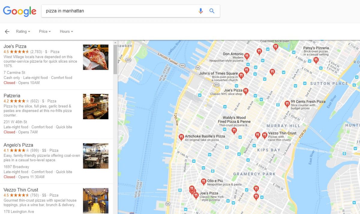 Google search results with restaurant SEO.
