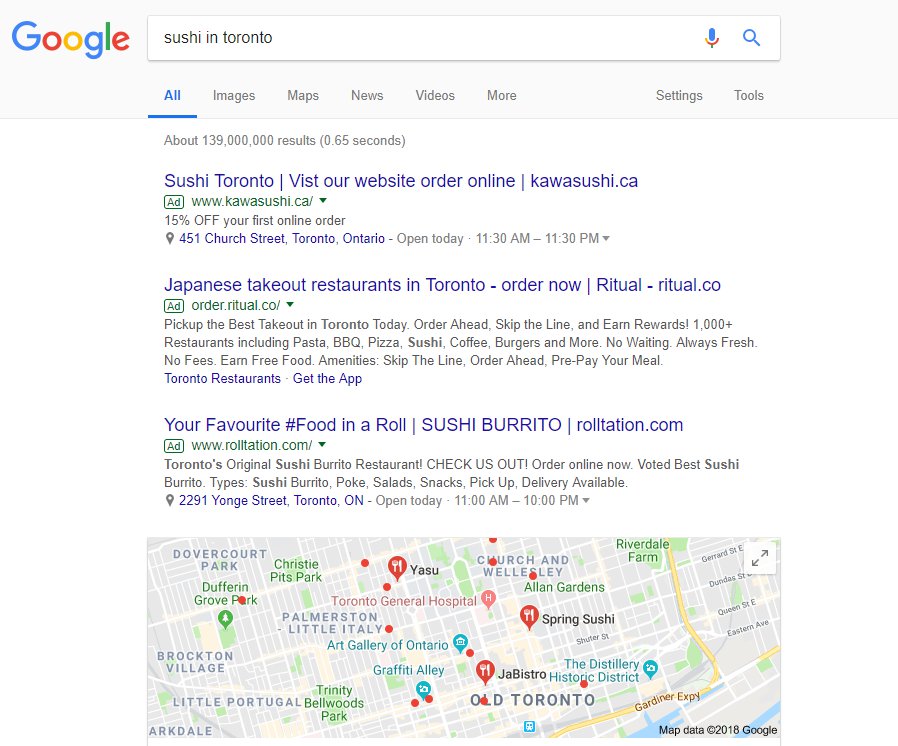 Google search results with restaurant SEO.