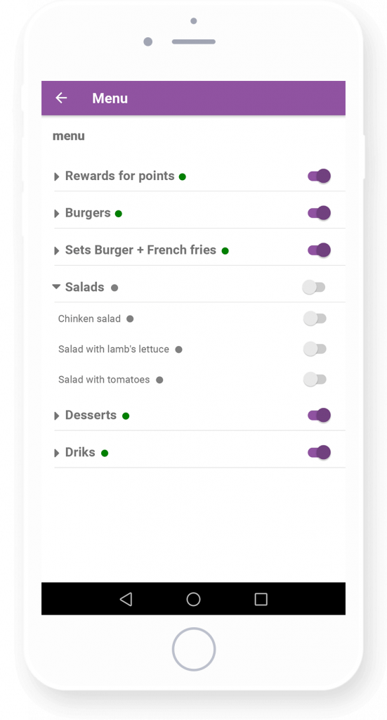 Menu management in android app for restaurant order taking