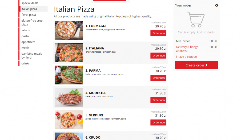 Screen of online ordering system and restaurant marketing strategies execution