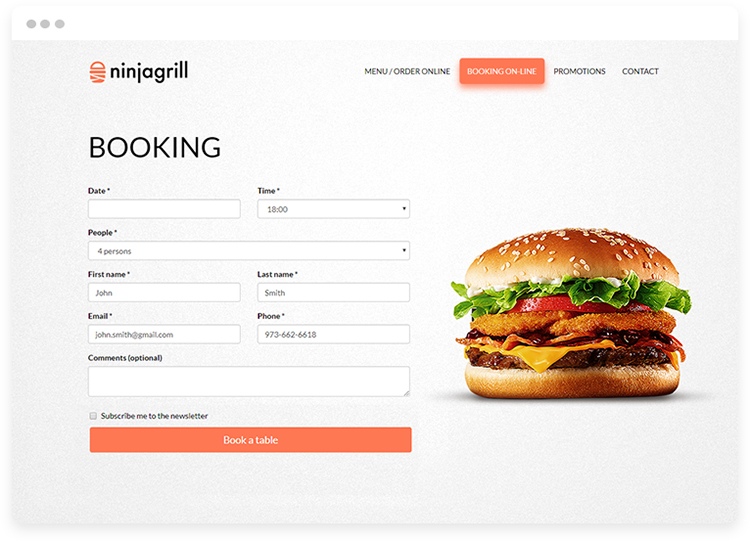 Restaurant reservation system on the restaurant website.