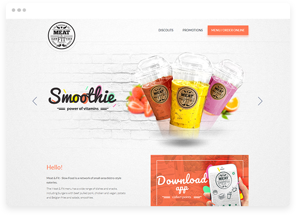 Restaurant marketing website for smoothie bar