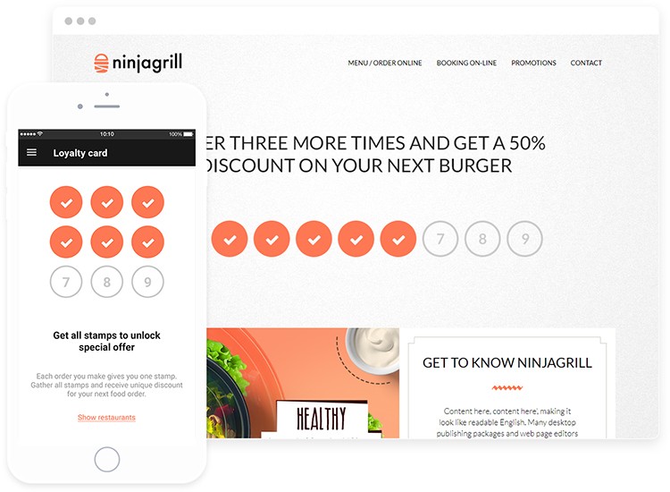 Restaurant loyalty program on website and in mobile app for alternative of online ordering system open source.