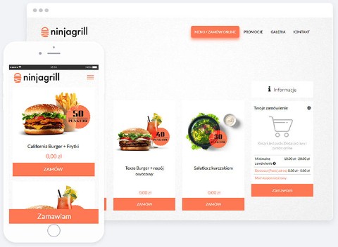 Mockup of website and mobile app with online ordering feature