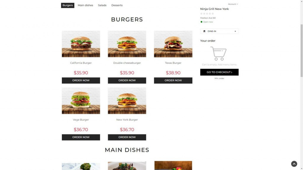 Online ordering system order tab from UpMenu