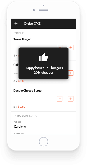 Push notifications in restaurant mobile app.