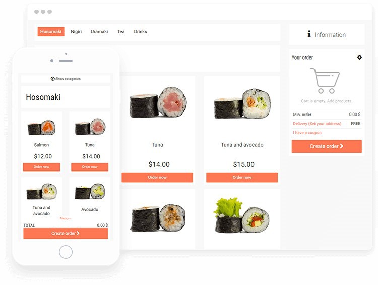 Best wordpress menu theme for sushi restaurant on the website, with sushi photos.
