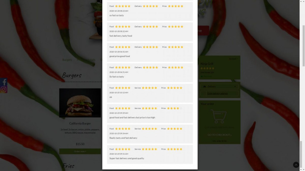 UpMenu reviews of orders