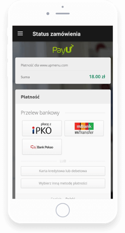 Płatności PayU zintegrowane z platformą sprzedaży online UpMenu