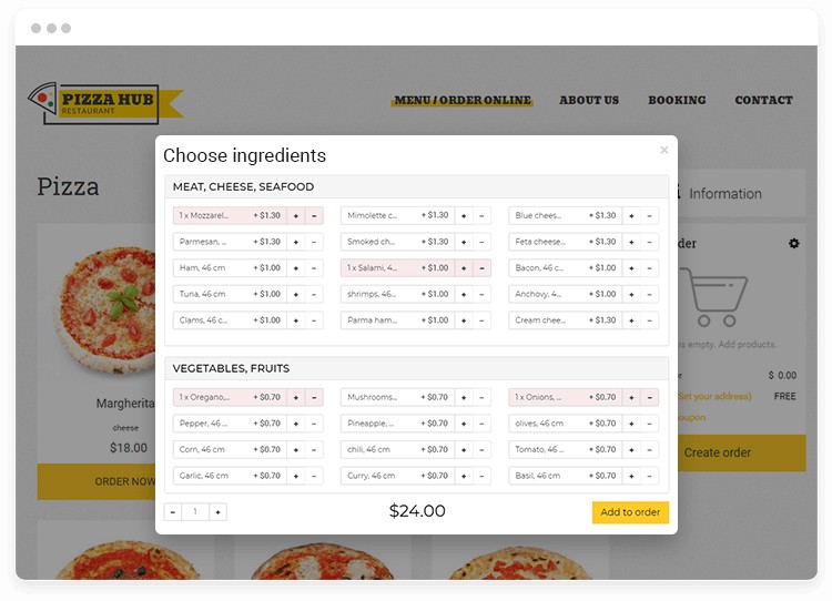 Add-ons recommendation pop-up in online pizza ordering system.