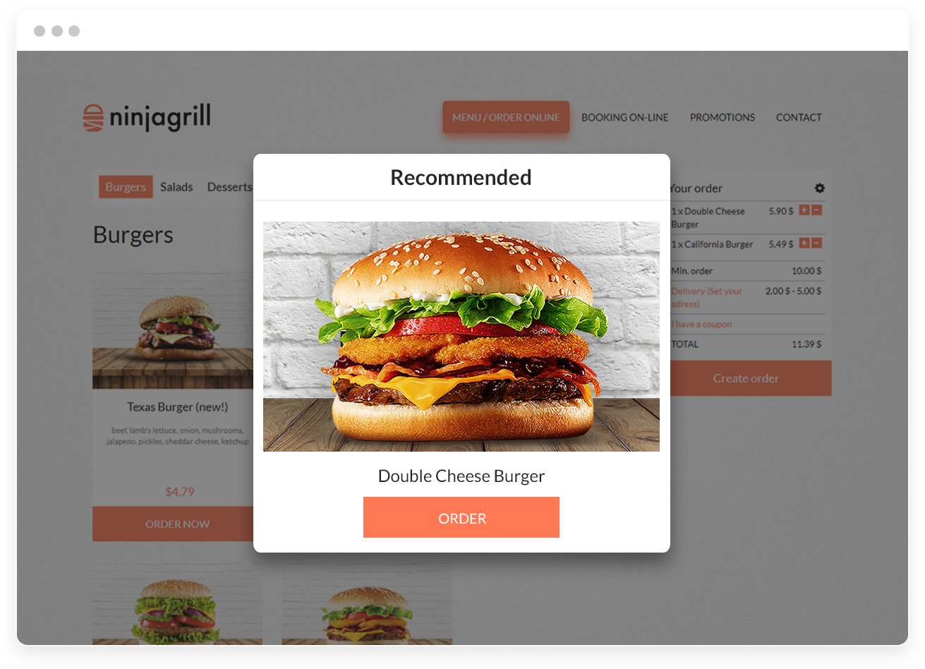 Single food product item presentation within interactive UpMenu system