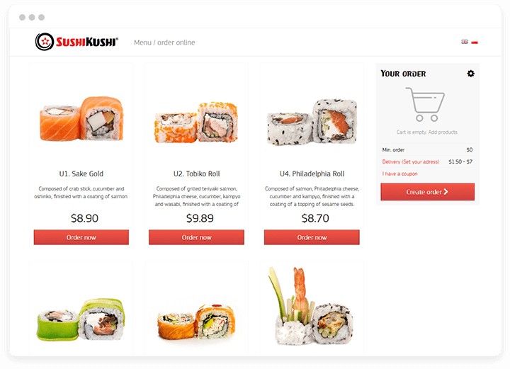 Picture of online food delivery website for sushi place.