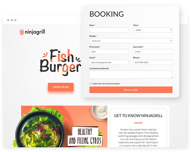 Restaurant reservation system on the restaurant website.