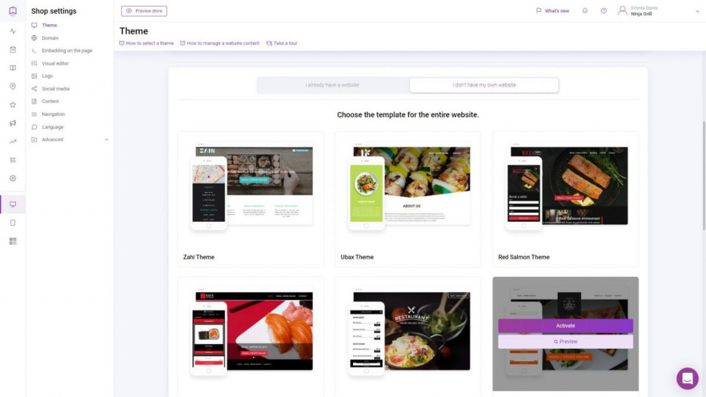 UpMenu system theme store