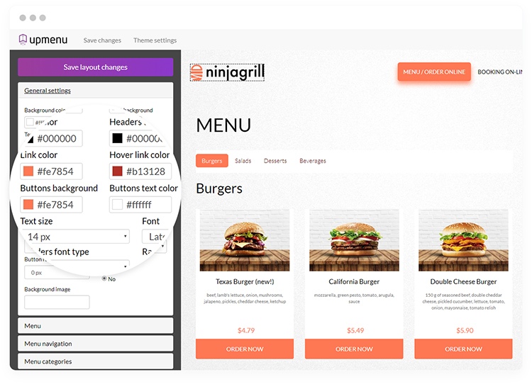 screen of content customization panel in the UpMenu system.