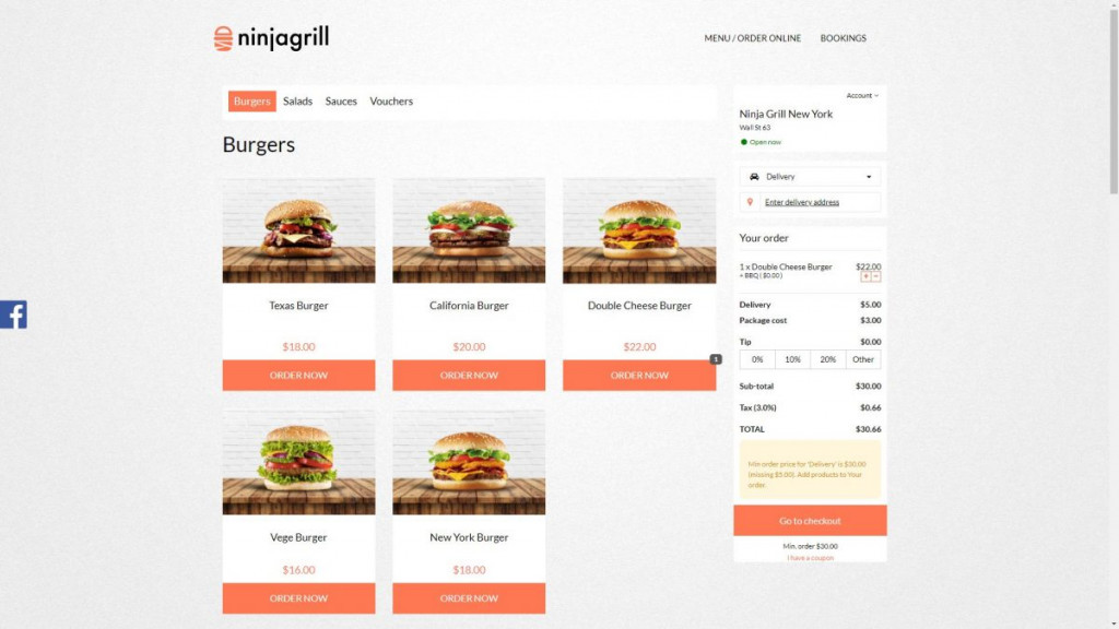 UpMenu online ordering system at ninjagrill website