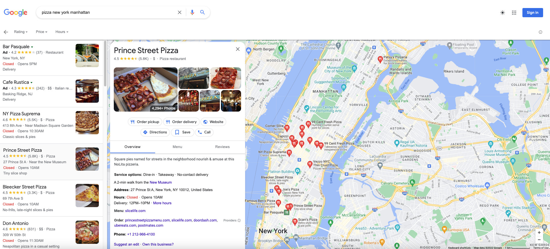 Google Business Profile For Restaurants - Example of well optimized Google profile