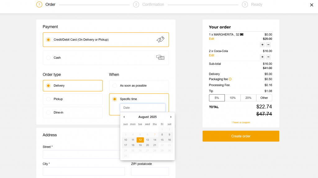 pre-order system placing an order in advance