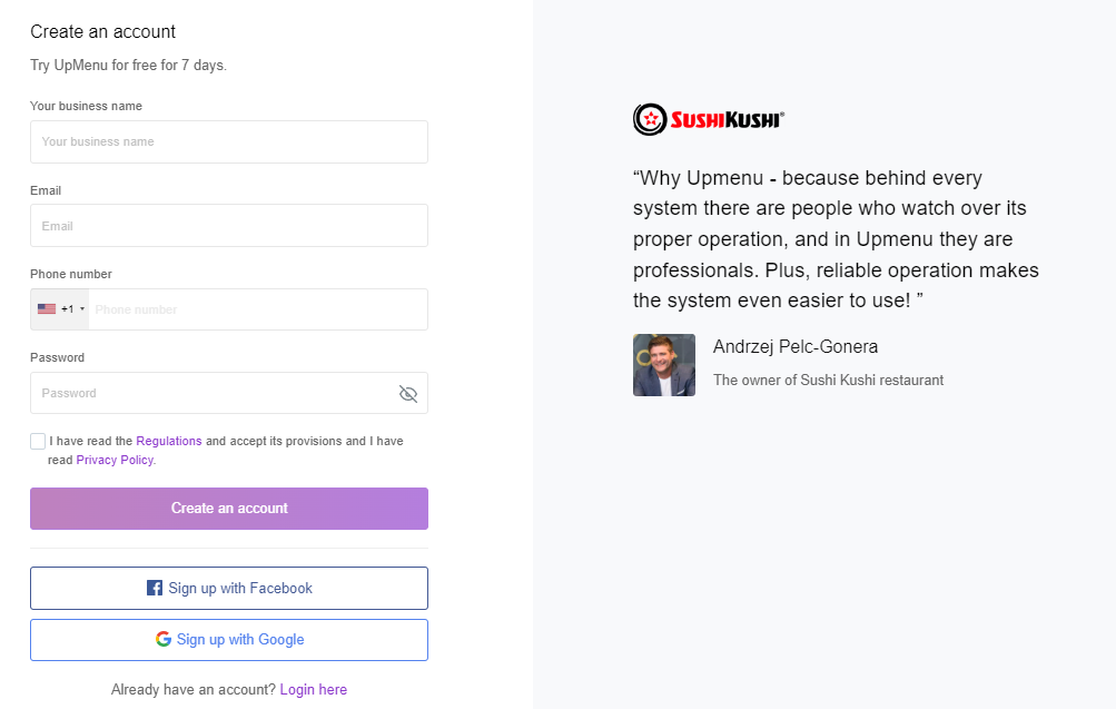 account registration for how to set up online ordering system